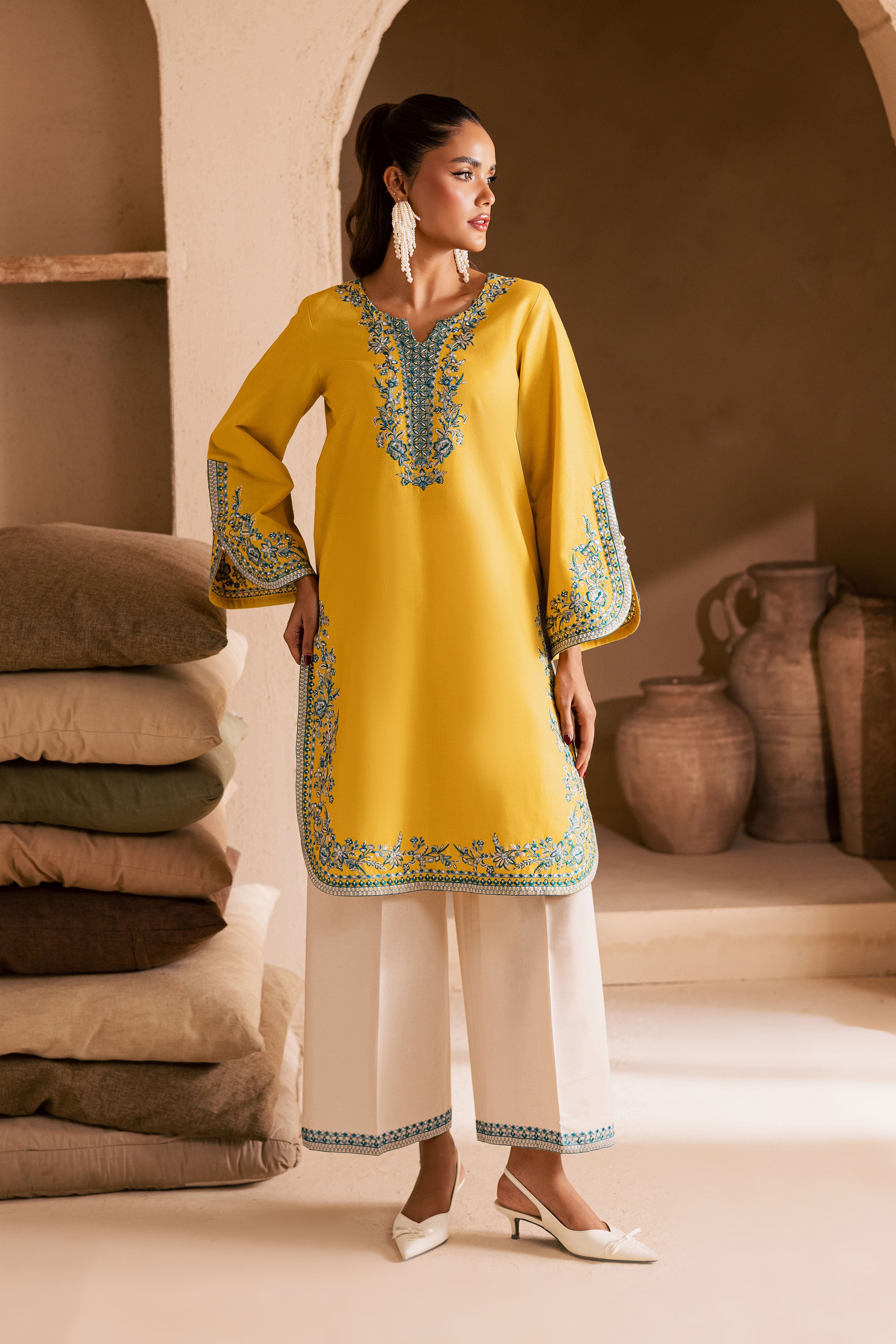 Yellow April 2Pc - Embroidered Khaddar Dress  BATIK - AE