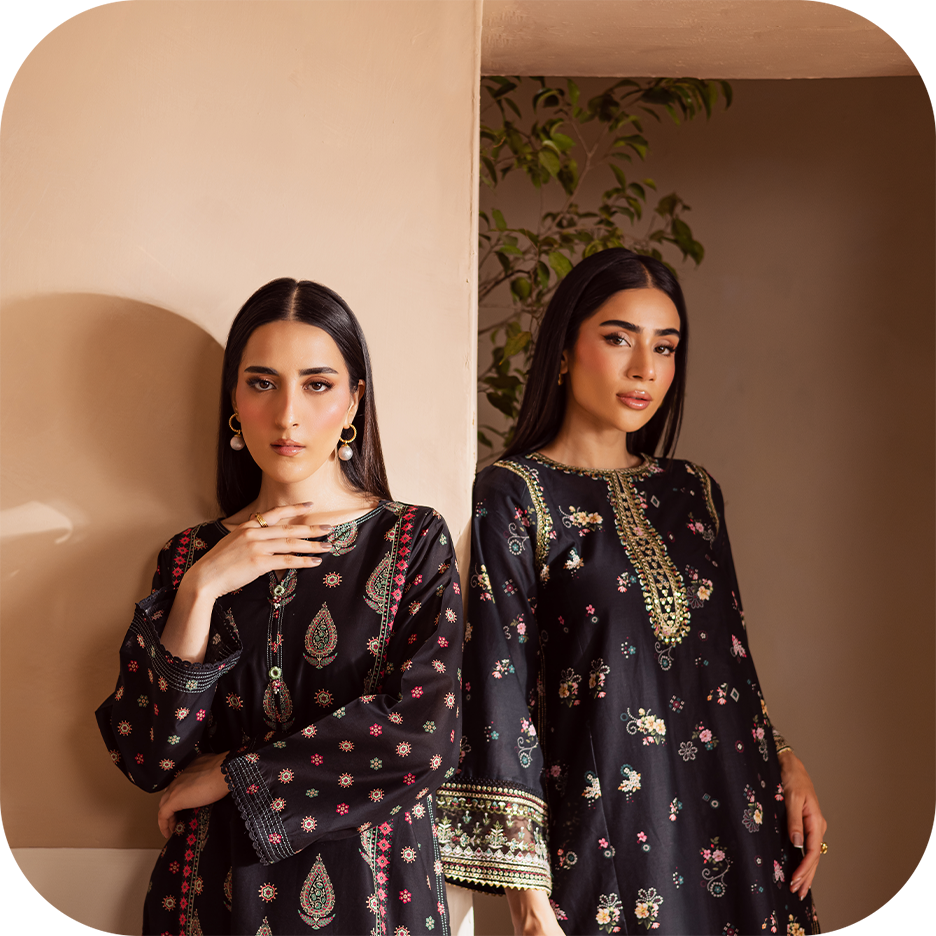 “Batik’s casual 2-piece lawn outfits displayed with lace, embroidery, and printed trousers.”