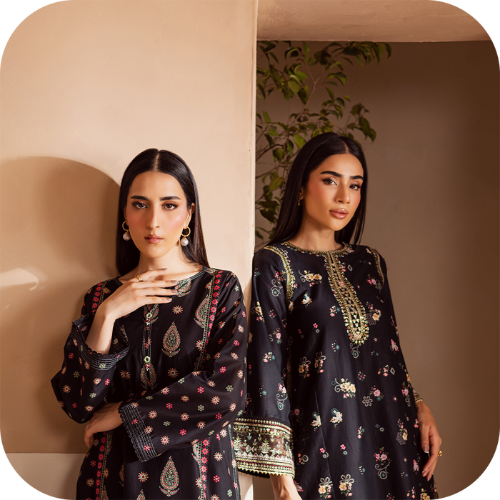 “Batik’s casual 2-piece lawn outfits displayed with lace, embroidery, and printed trousers.”