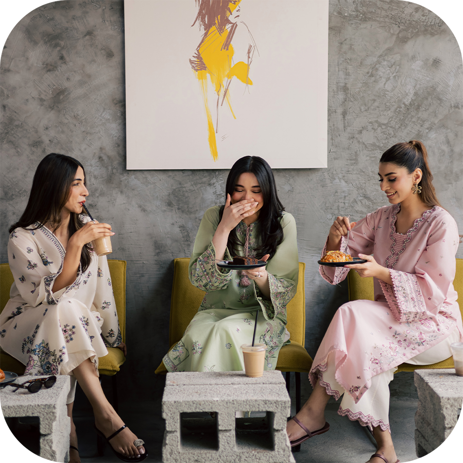 BATIK everyday wear outfits styled for coffee runs and brunch plans in café setting Women wearing BATIK everyday wear with iced coffee and casual city styling BATIK everyday wear collage with relaxed silhouettes and cool girl fashion aesthetic Models in B