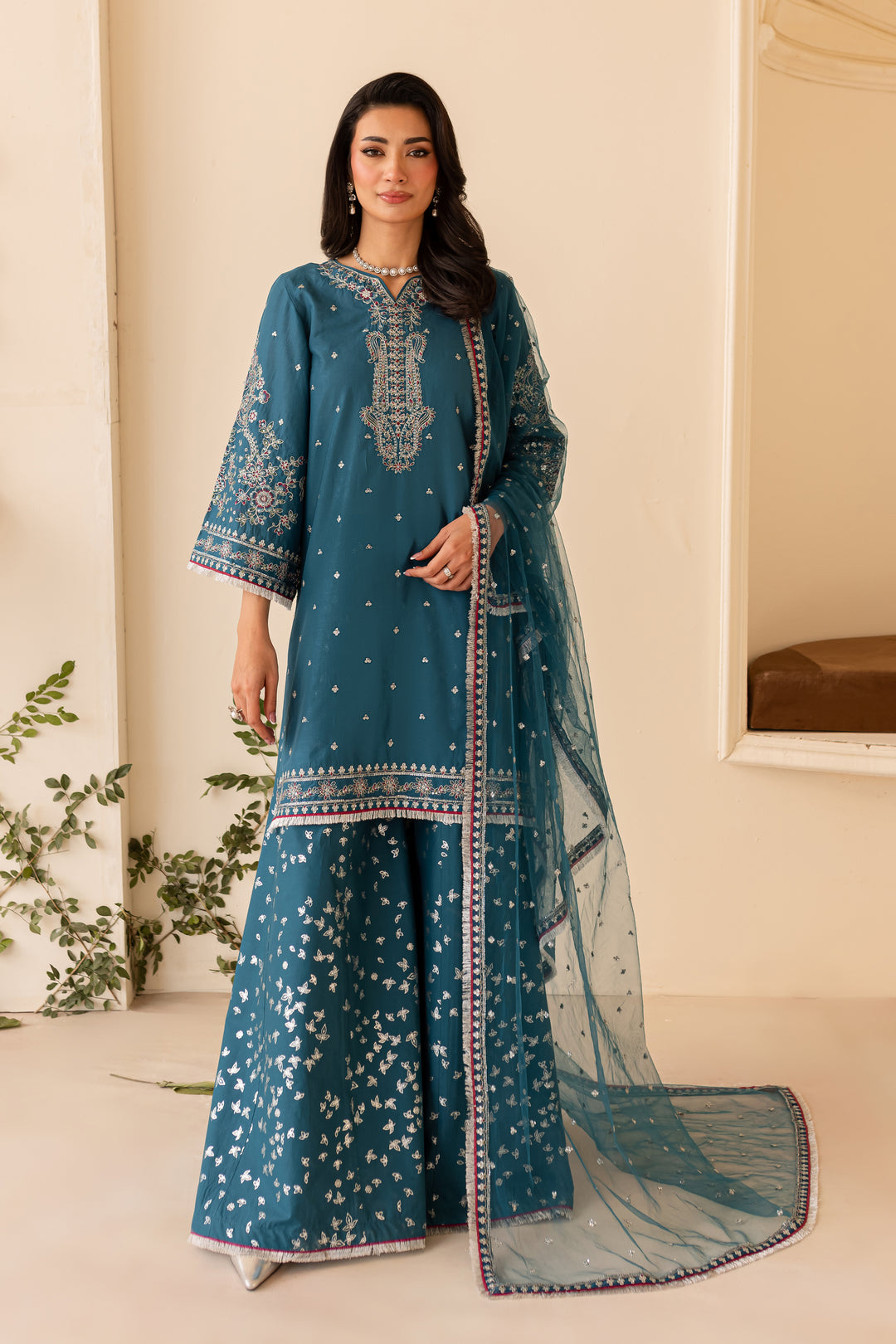 Leila 3Pc - Embroidered Sharara Pret