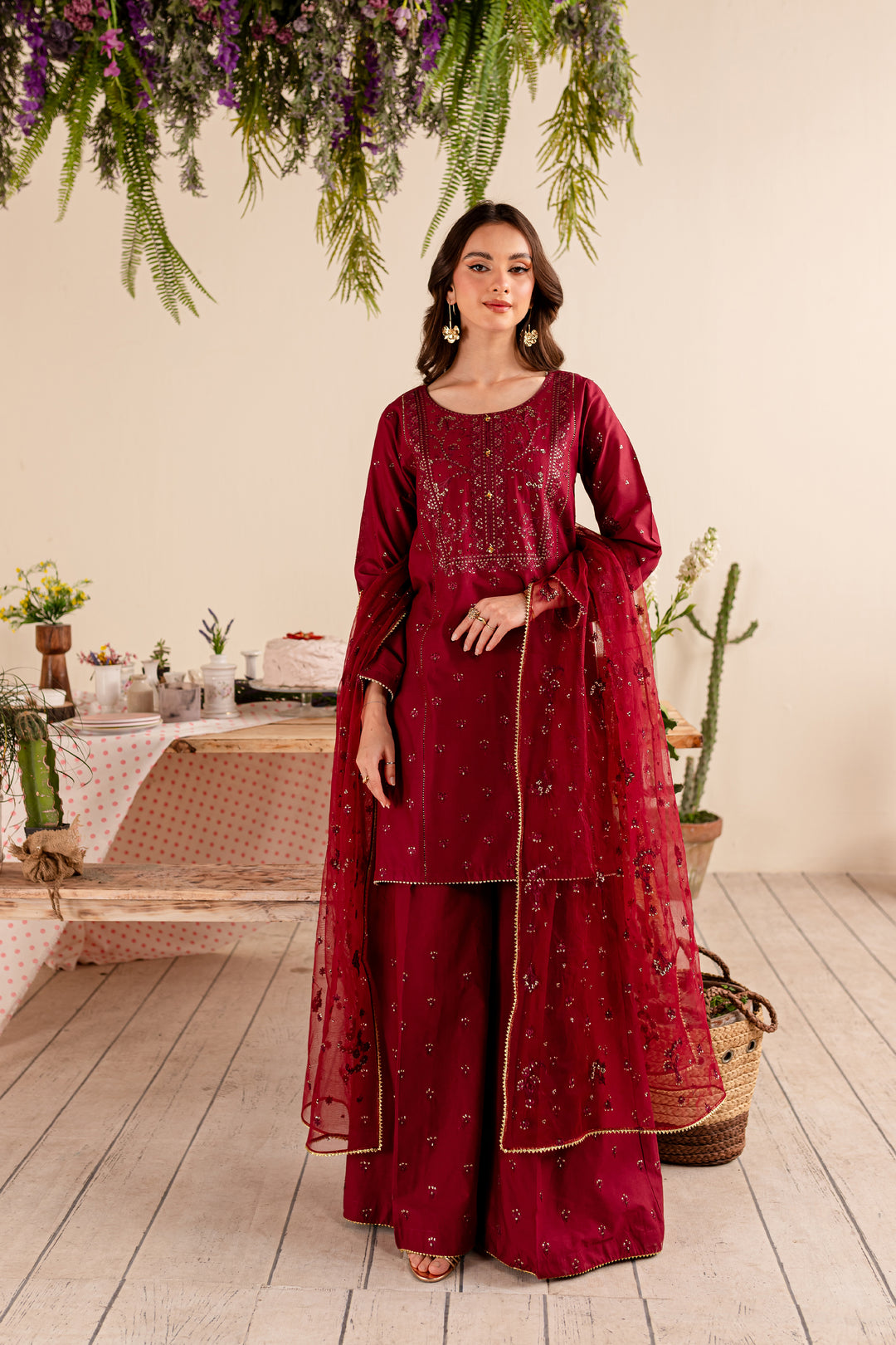 Maroon Sitara 3Pc - Embroidered Lawn Dress