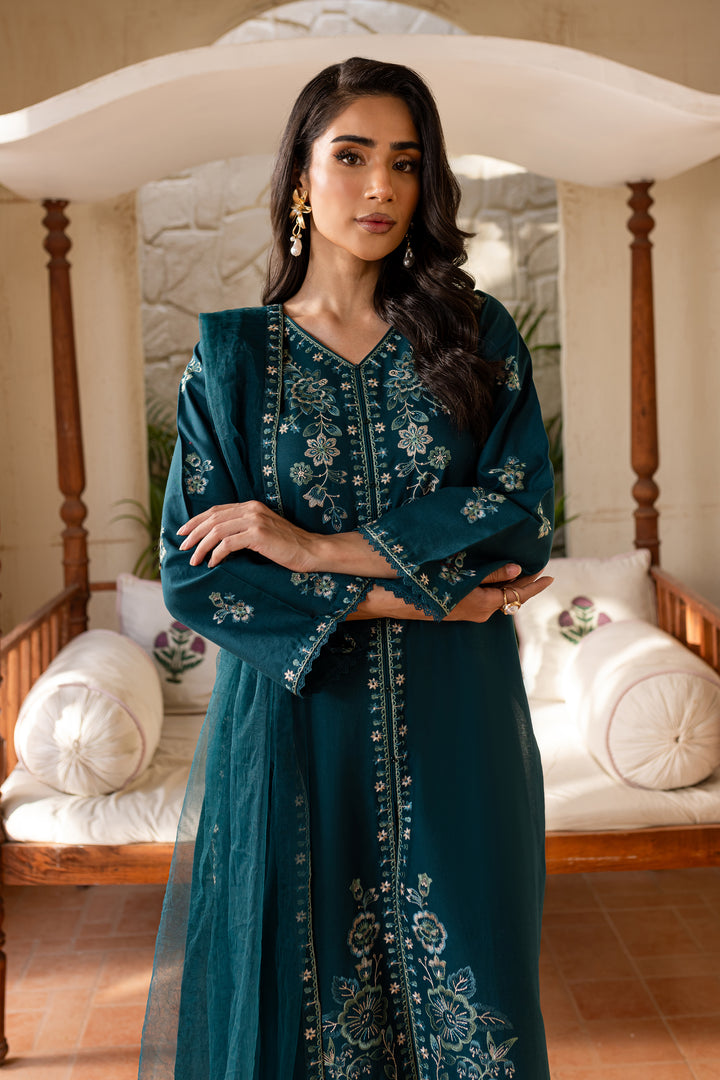 Teal Crush 3Pc - Embroidered Khaddar Dress