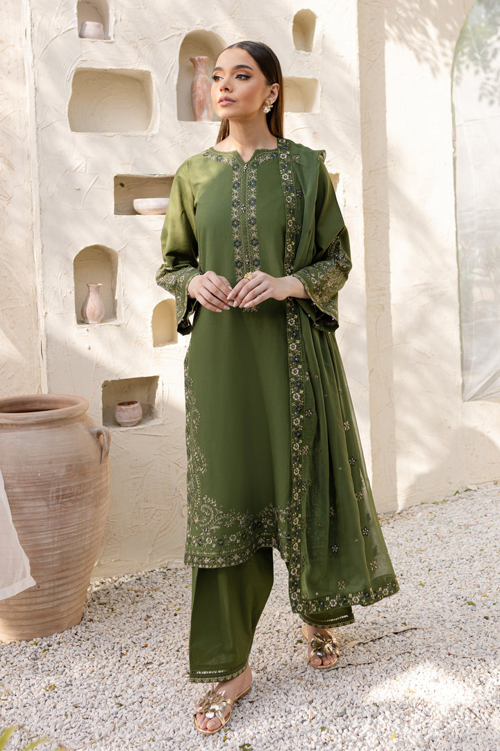 Leafy 3Pc - Embroidered Khaddar Dress