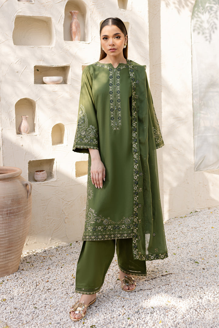 Leafy 3Pc - Embroidered Khaddar Dress