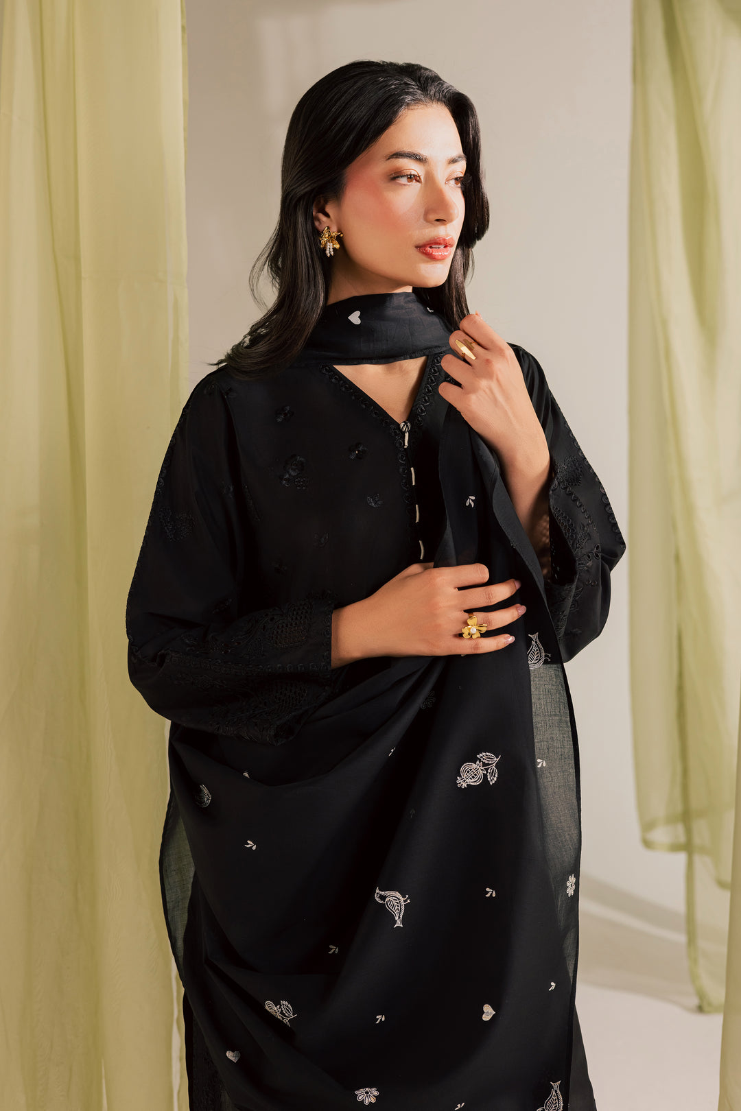 Black Bird 3Pc - Embroidered Lawn Dress