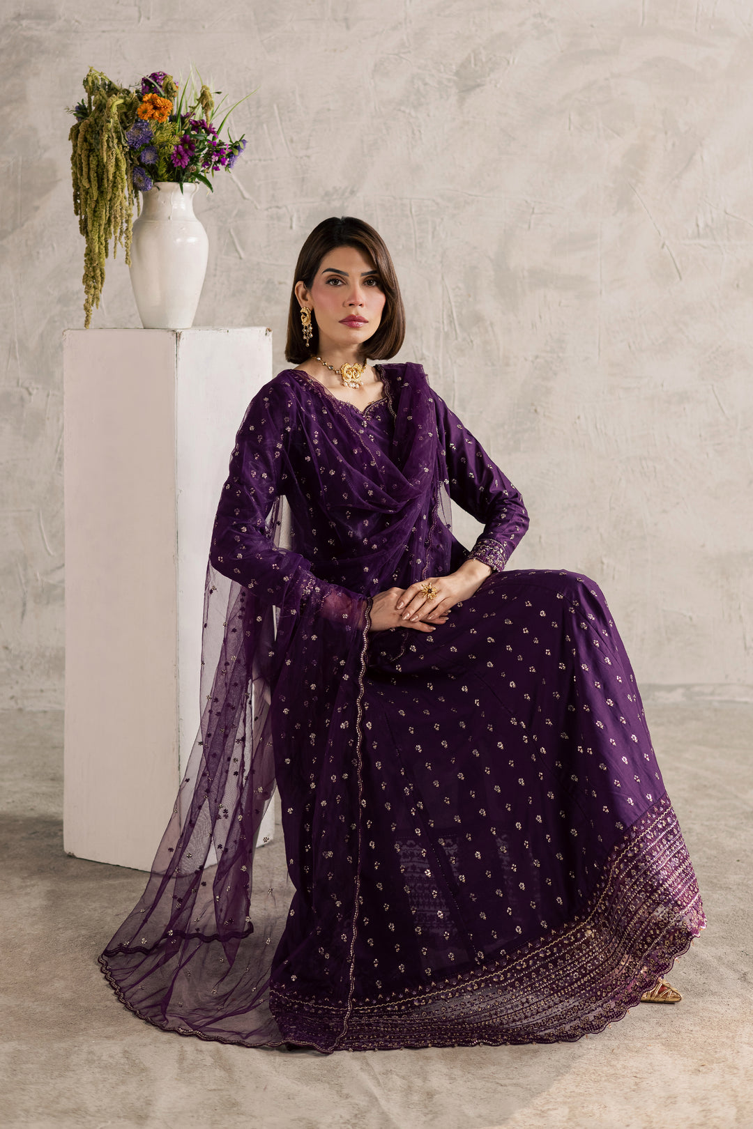 Purple Elaf 3Pc - Festive Embroidered Lawn