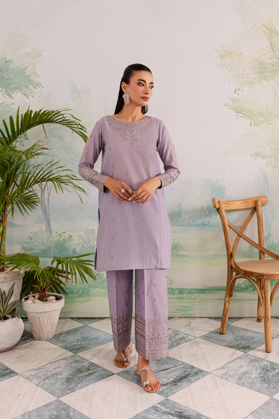 Lilac Rose 2Pc - Embroidered Lawn Dress