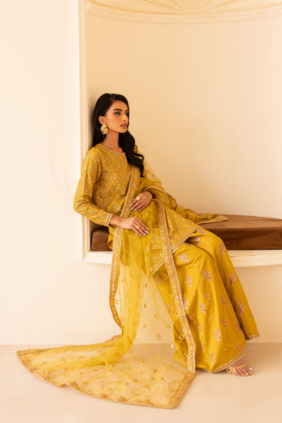 Sand Bloom 3Pc - Embroidered Sharara Pret