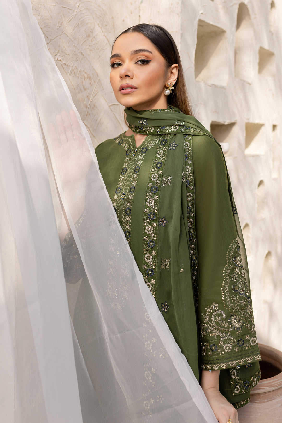 Leafy 3Pc - Embroidered Khaddar Dress