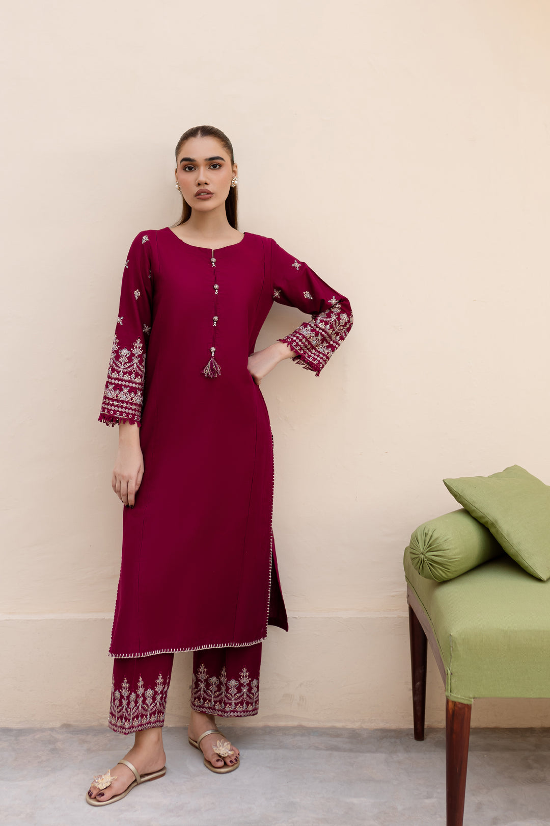 Ela 2Pc - Embroidered Khaddar Dress