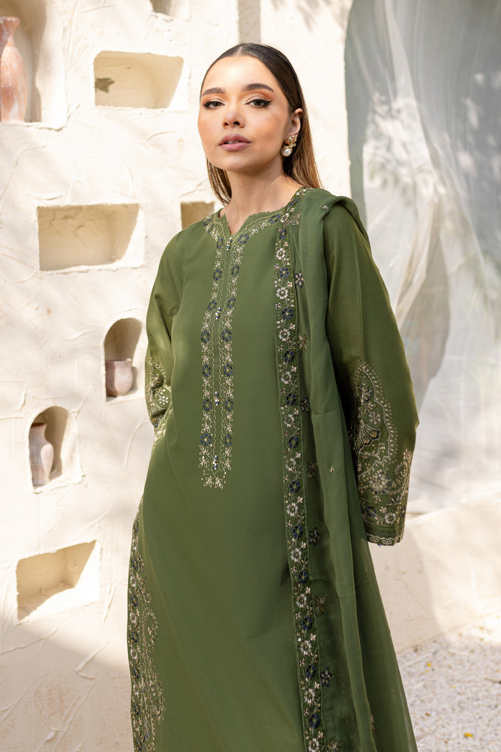 Leafy 3Pc - Embroidered Khaddar Dress