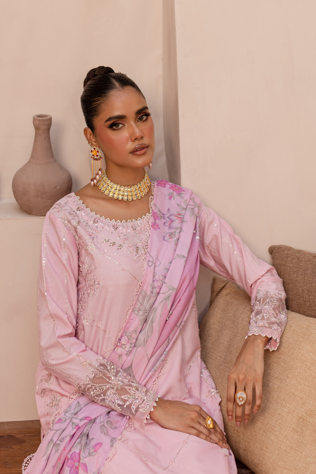 Pink Bloom 3Pc - Embroidered Luxe PRET