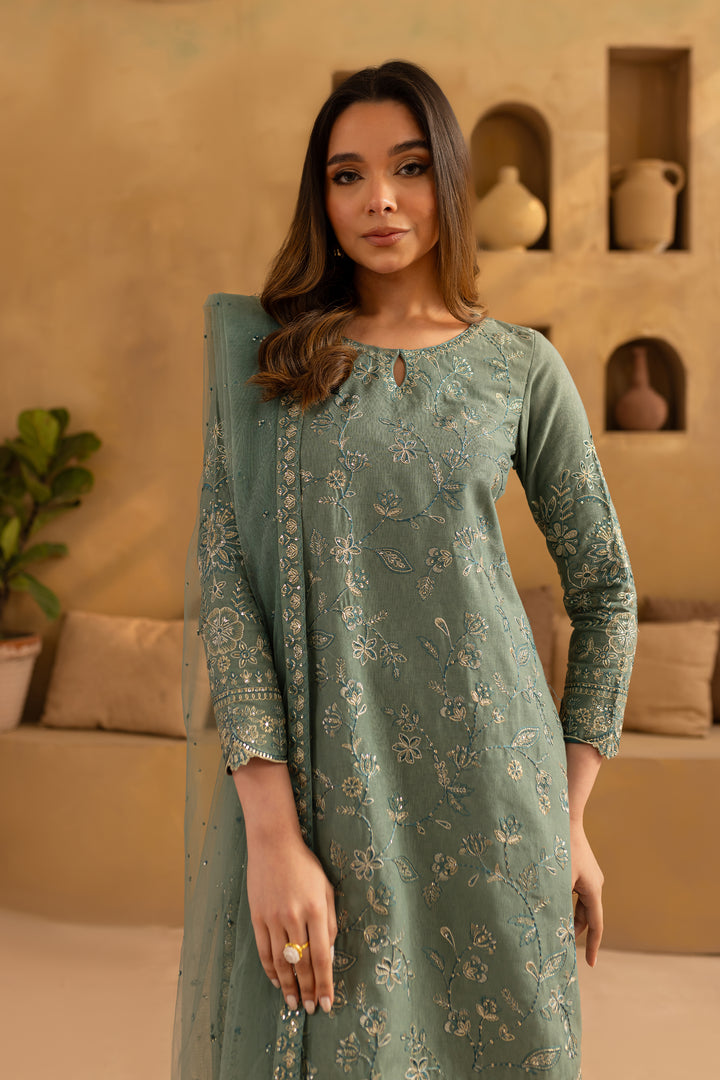 Seal Aura 3Pc - Embroidered Karandi Dress