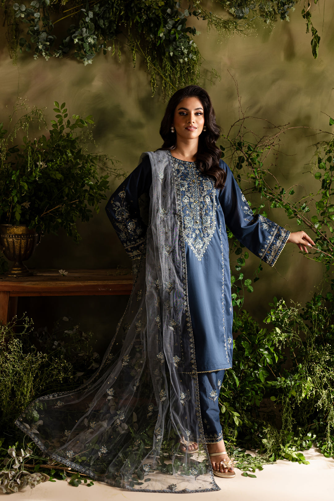 Blue Aurora 3Pc - Embroidered Lawn Dress