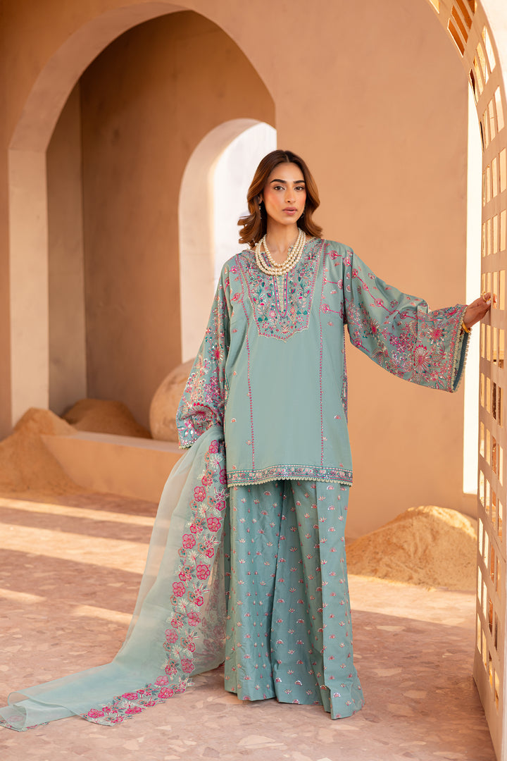 Layla Blue 3Pc - Embroidered Luxe Pret