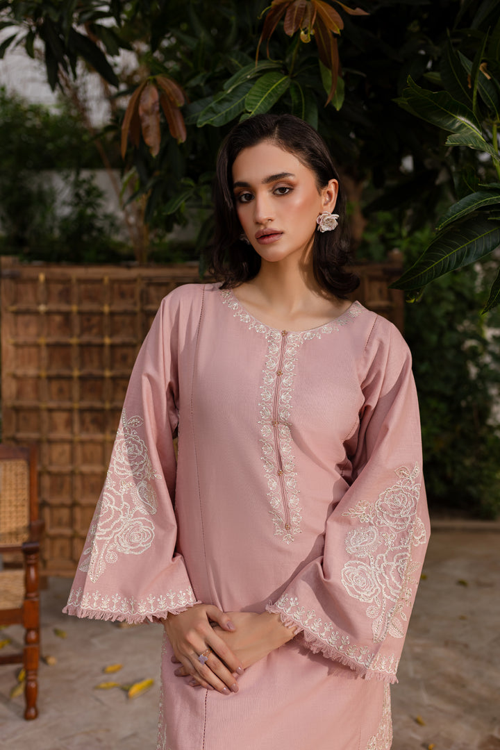 Pink Blush 2Pc - Embroidered Khaddar Dress