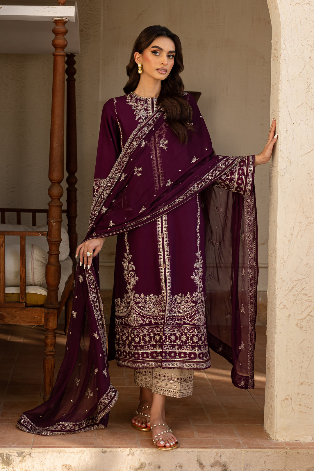 Honey Well 3Pc - Embroidered Khaddar Dress