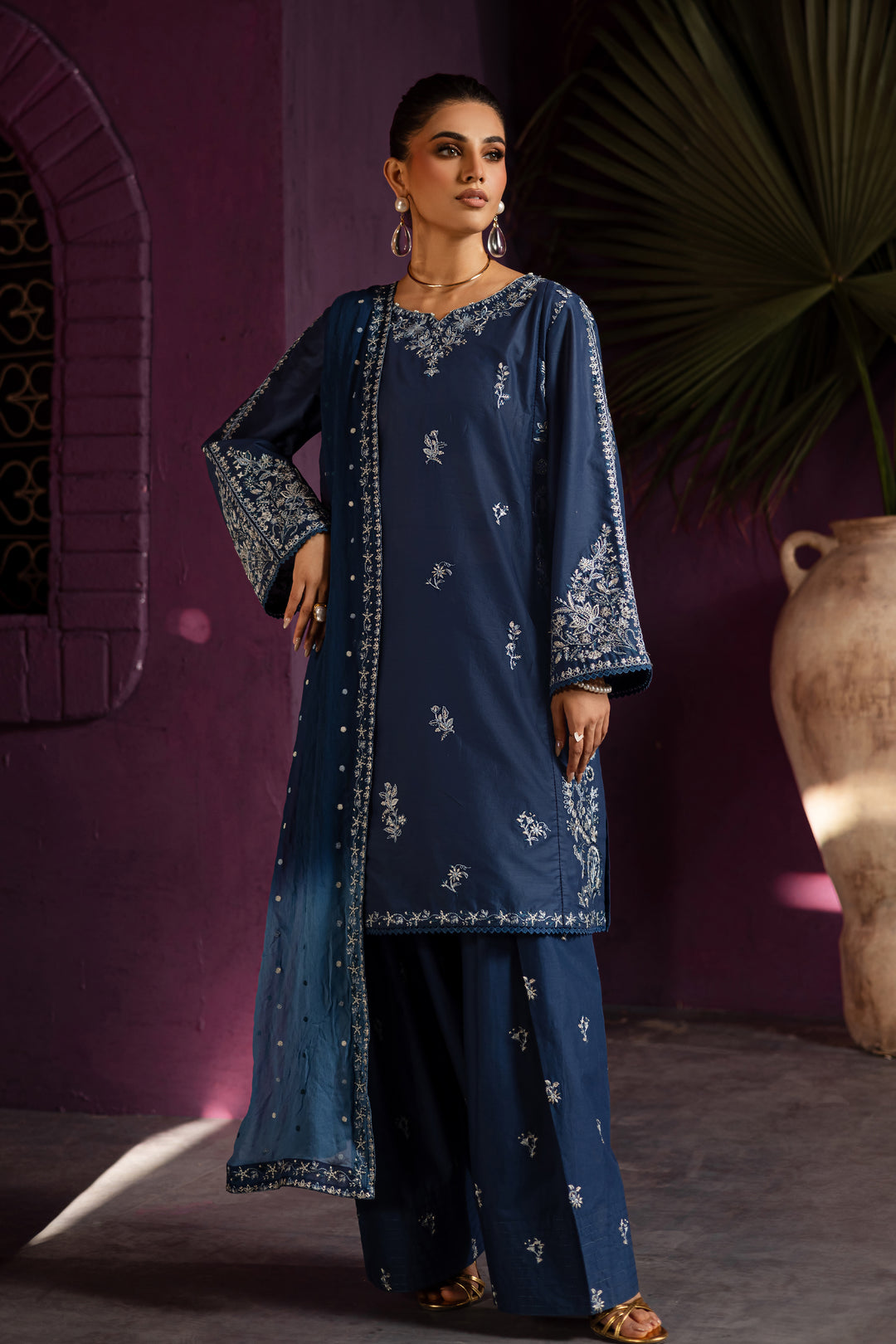 Twinkle Haze 3Pc - Embroidered Solid Dress