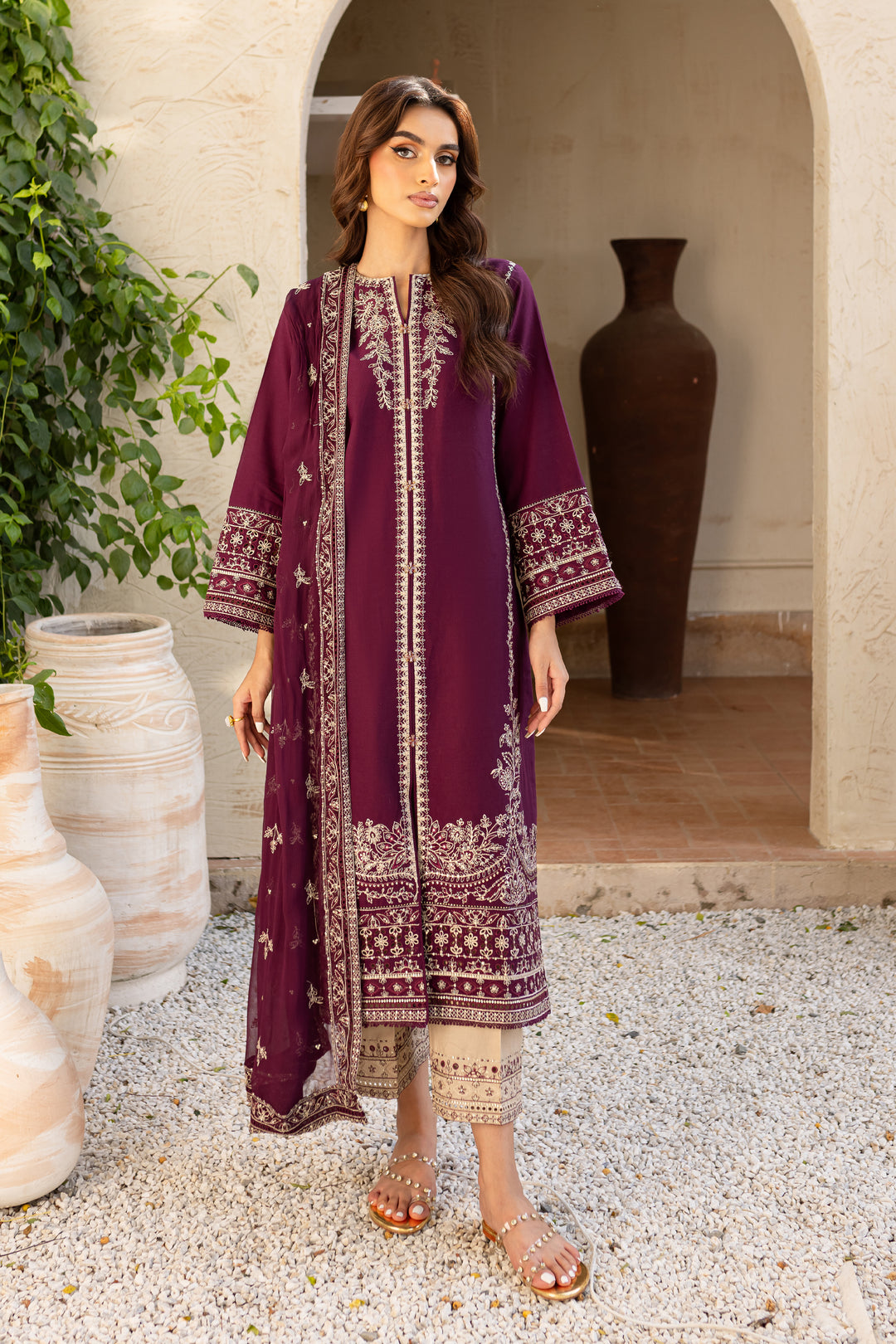 Honey Well 3Pc - Embroidered Khaddar Dress