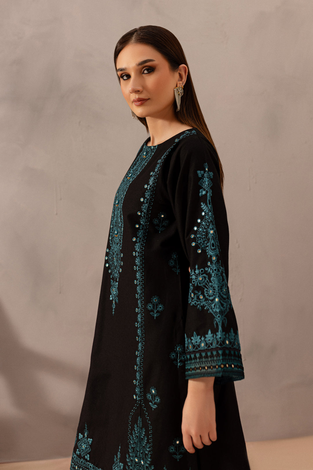 Misha Black 2Pc - Embroidered Karandi Dress