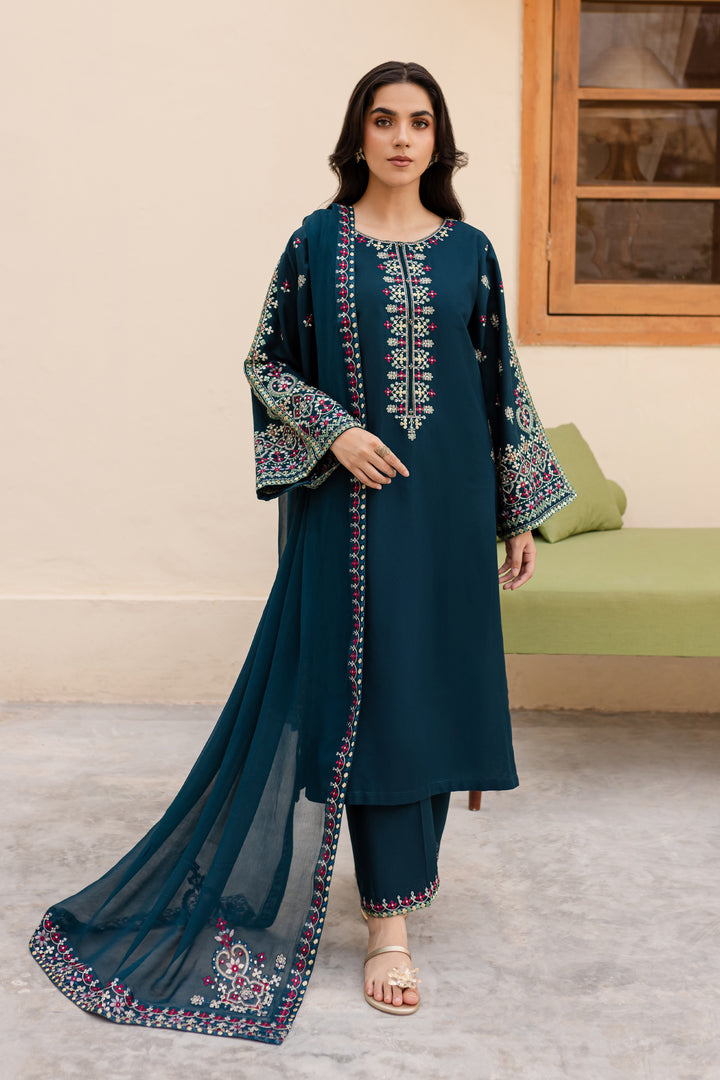 Nihan 3Pc - Embroidered Khaddar Dress