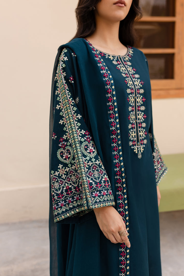 Nihan 3Pc - Embroidered Khaddar Dress