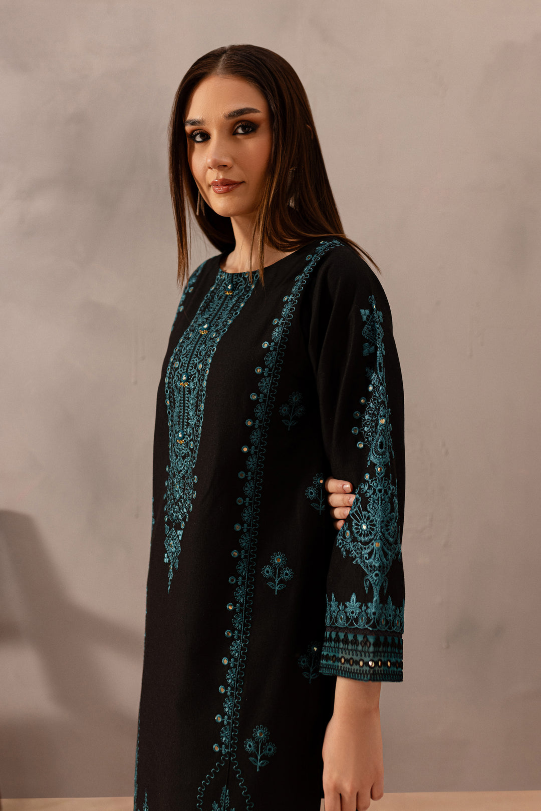 Misha Black 2Pc - Embroidered Karandi Dress