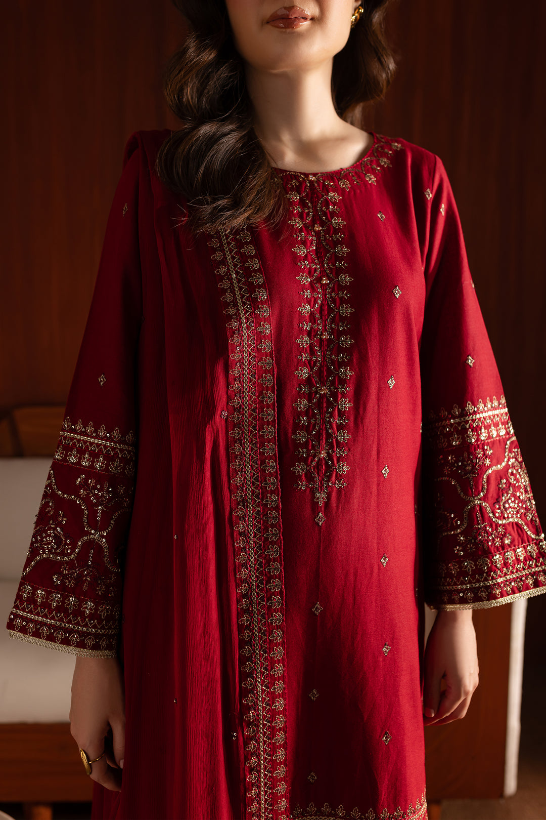 Abeera 3Pc - Embroidered Khaddar Dress