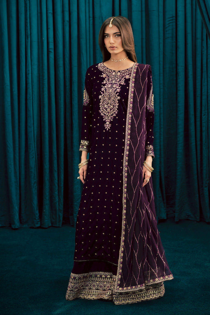 Plum Frost 3Pc - Velvet Formal Dress