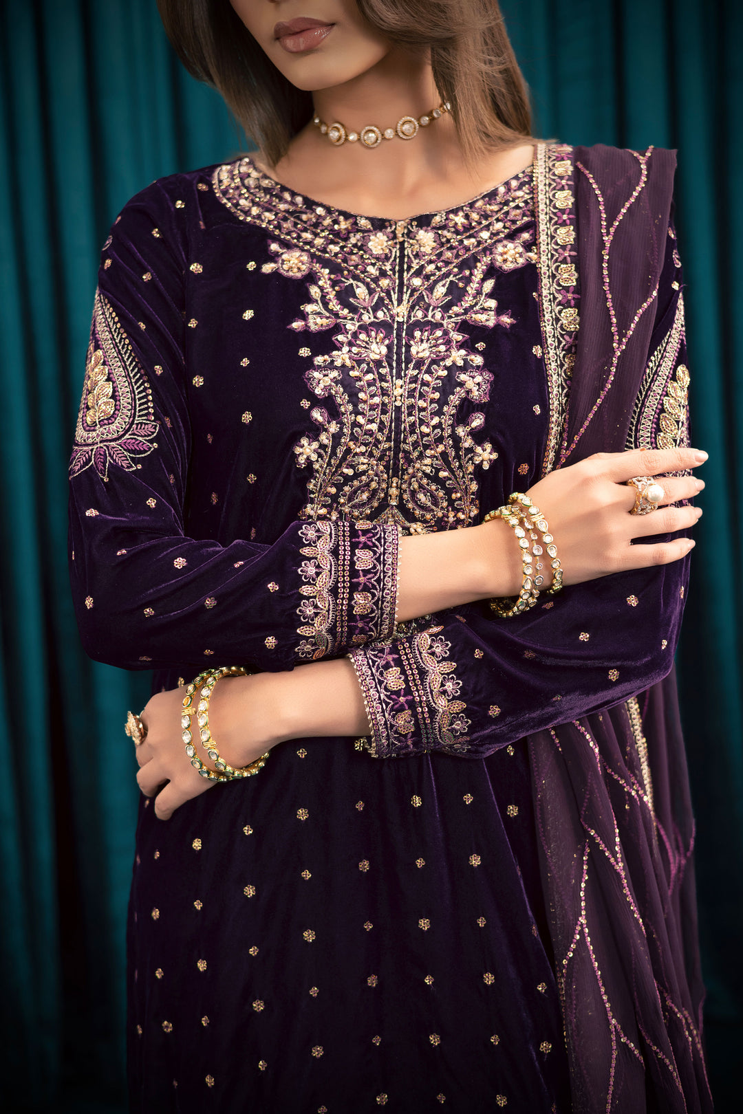 Plum Frost 3Pc - Velvet Formal Dress