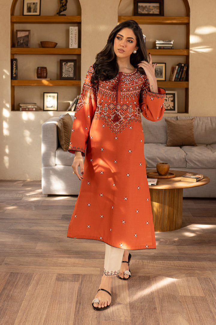 Royal Rust 2Pc - Embroidered Khaddar Dress