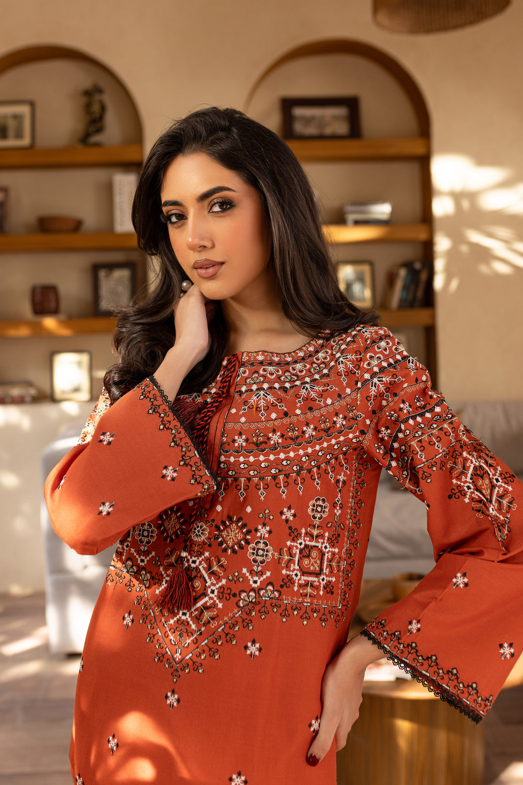 Royal Rust 2Pc - Embroidered Khaddar Dress