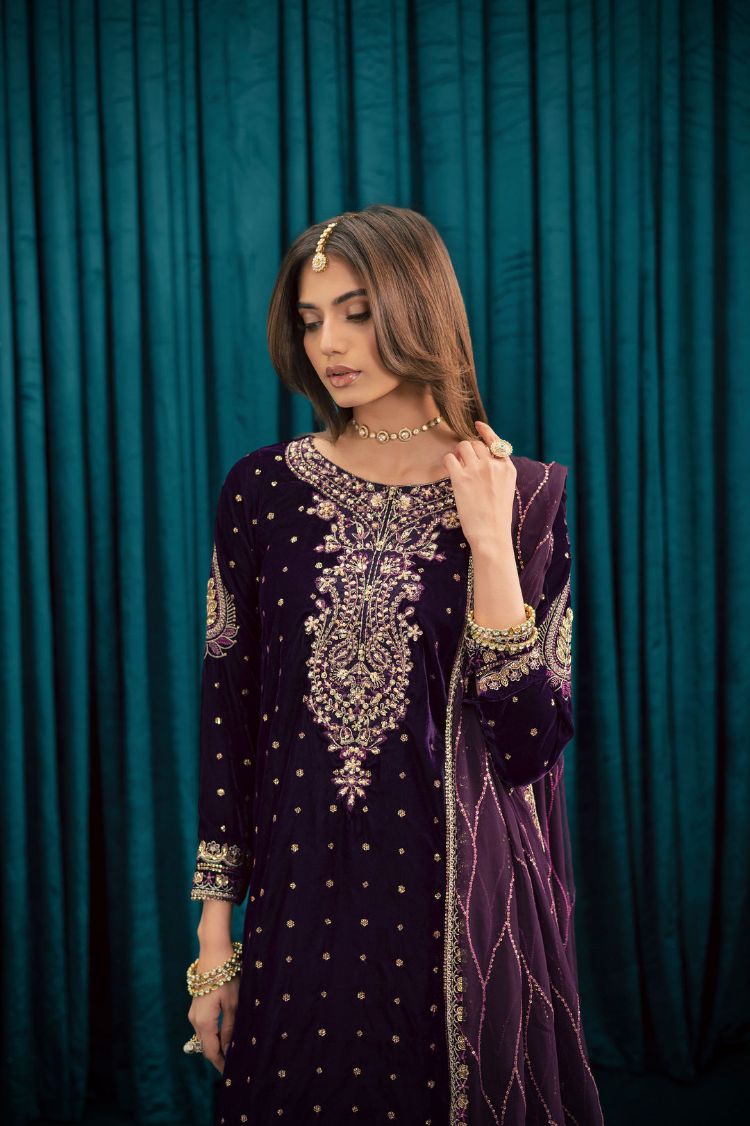 Plum Frost 3Pc - Velvet Formal Dress