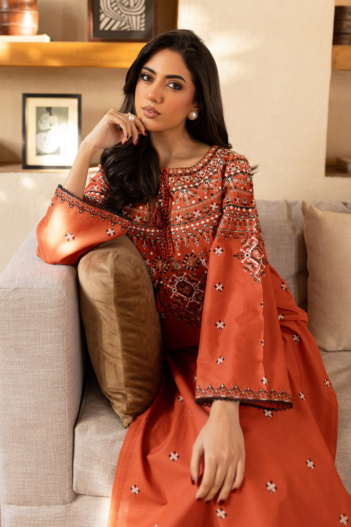 Royal Rust 2Pc - Embroidered Khaddar Dress