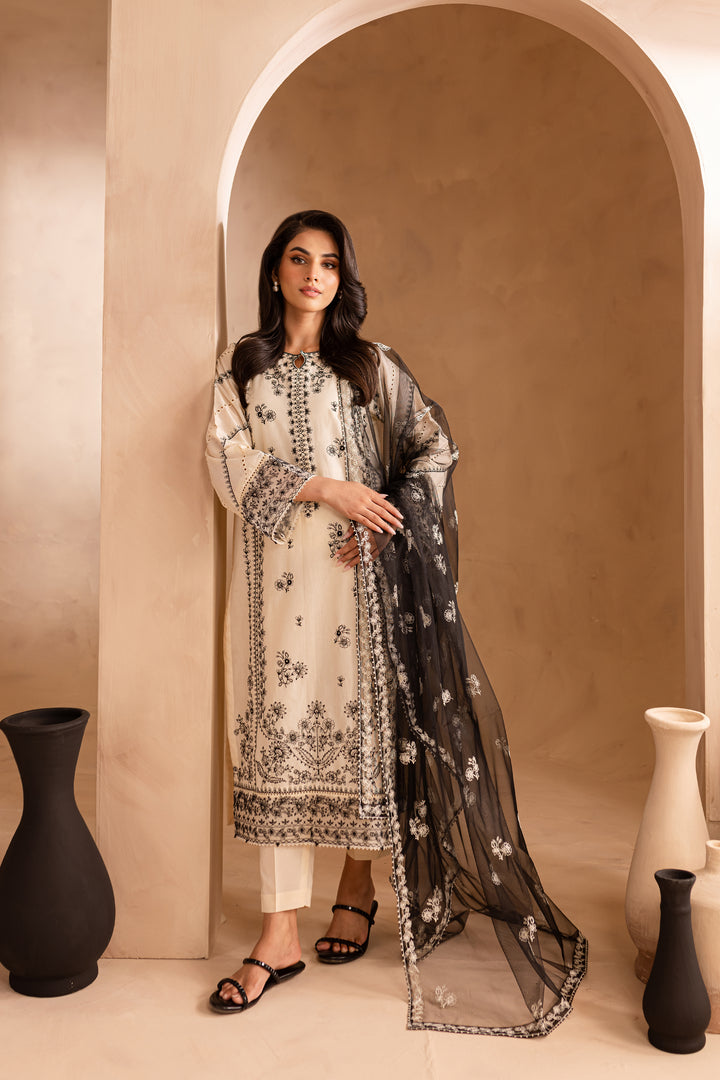 White Chrome 3Pc - Embroidered Lawn Dress