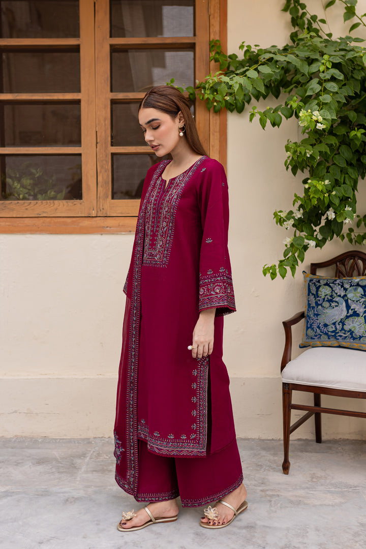 Nirmal 3Pc - Embroidered Khaddar Dress