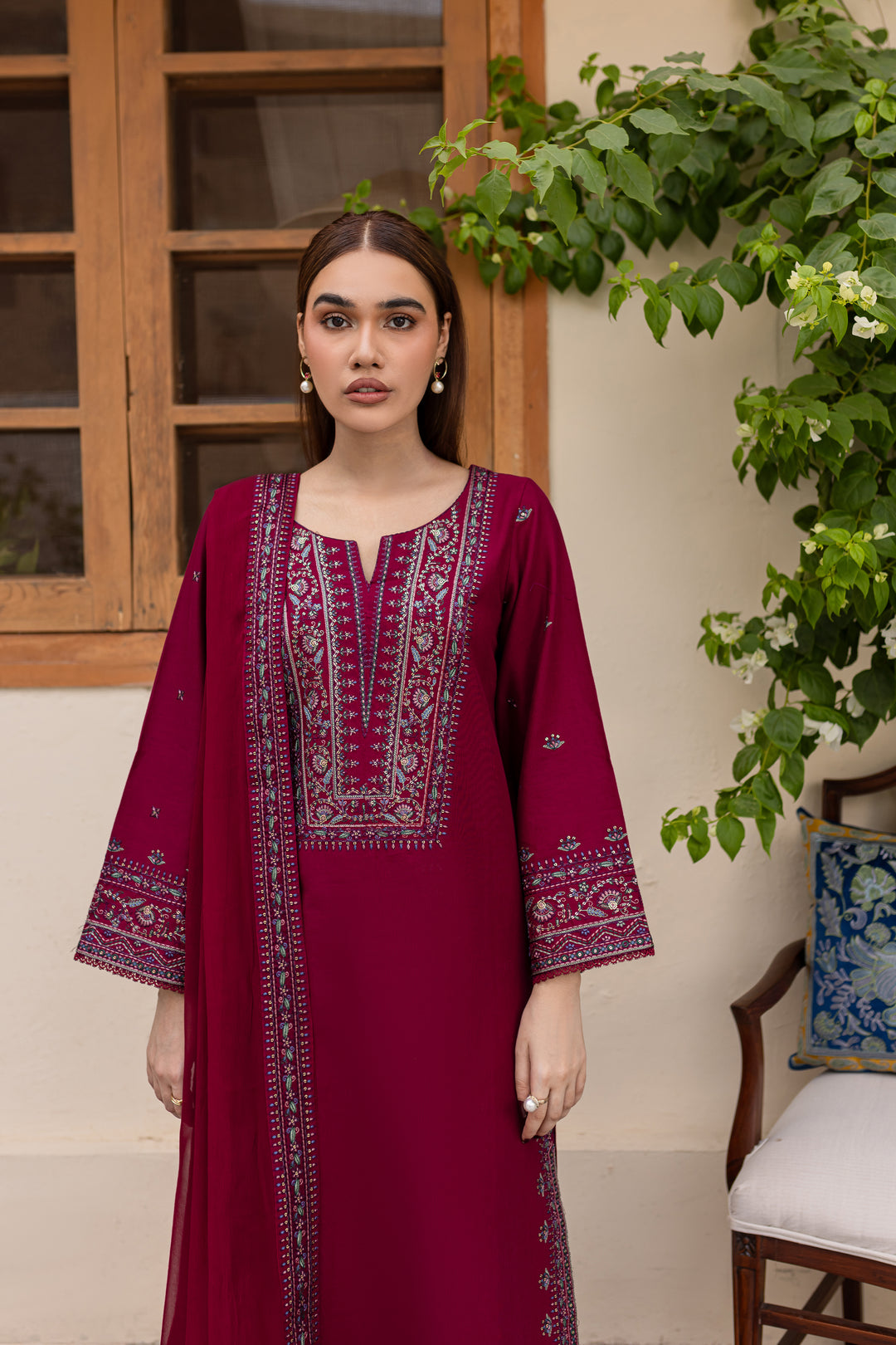 Nirmal 3Pc - Embroidered Khaddar Dress