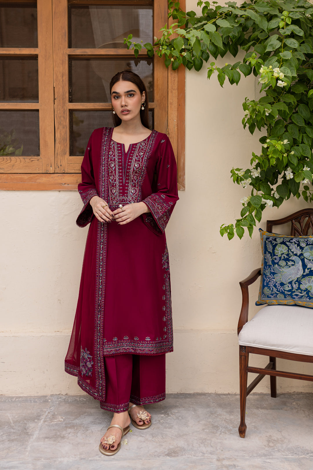 Nirmal 3Pc - Embroidered Khaddar Dress