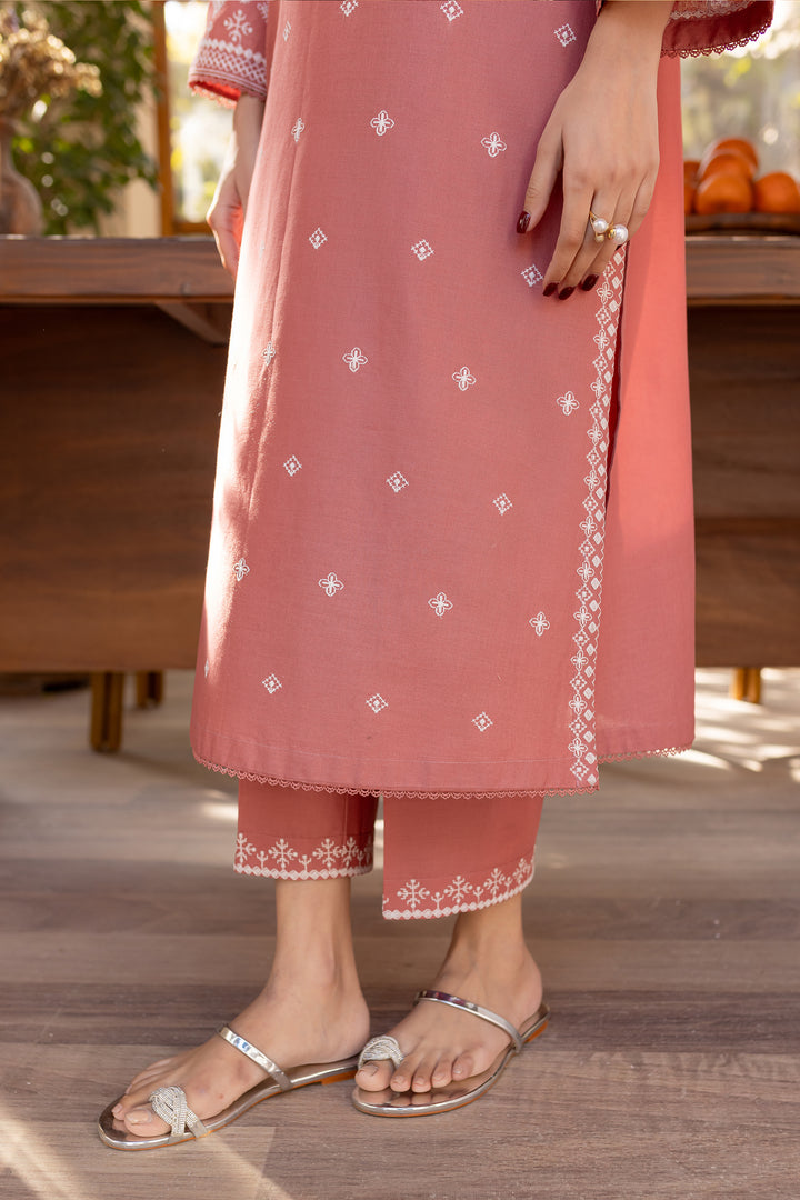 Coral Jasper 2Pc - Embroidered Khaddar Dress