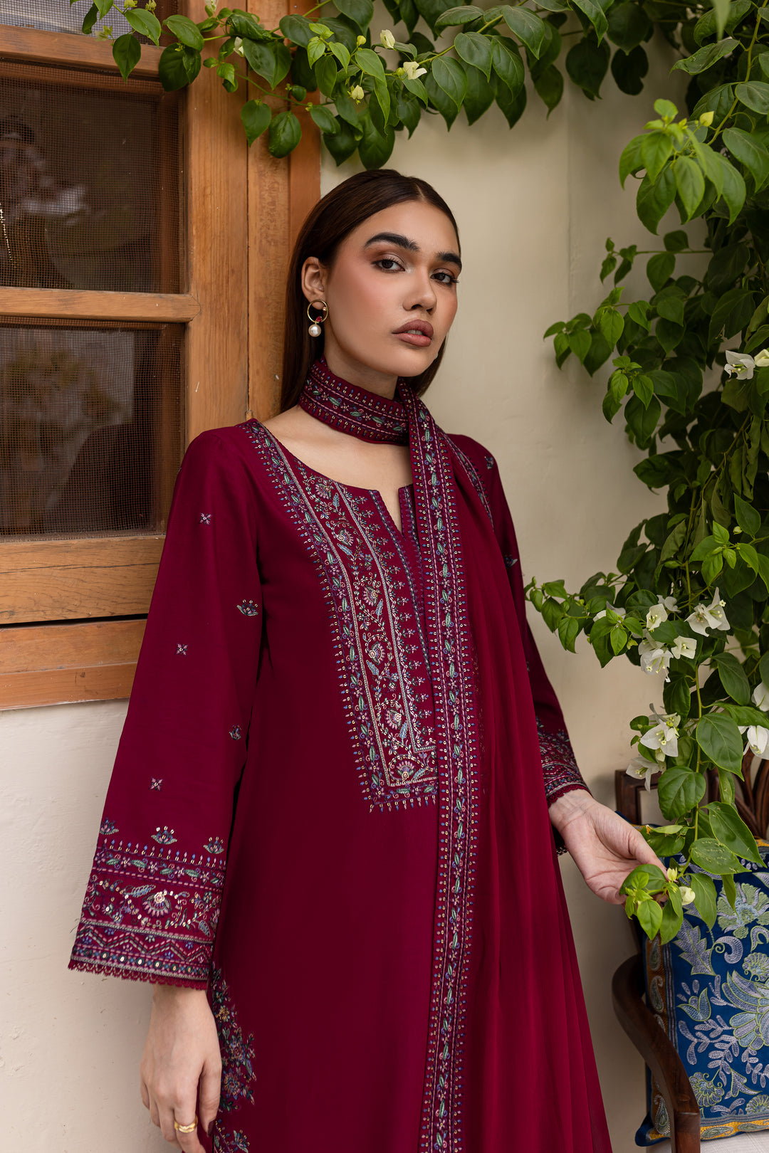 Nirmal 3Pc - Embroidered Khaddar Dress