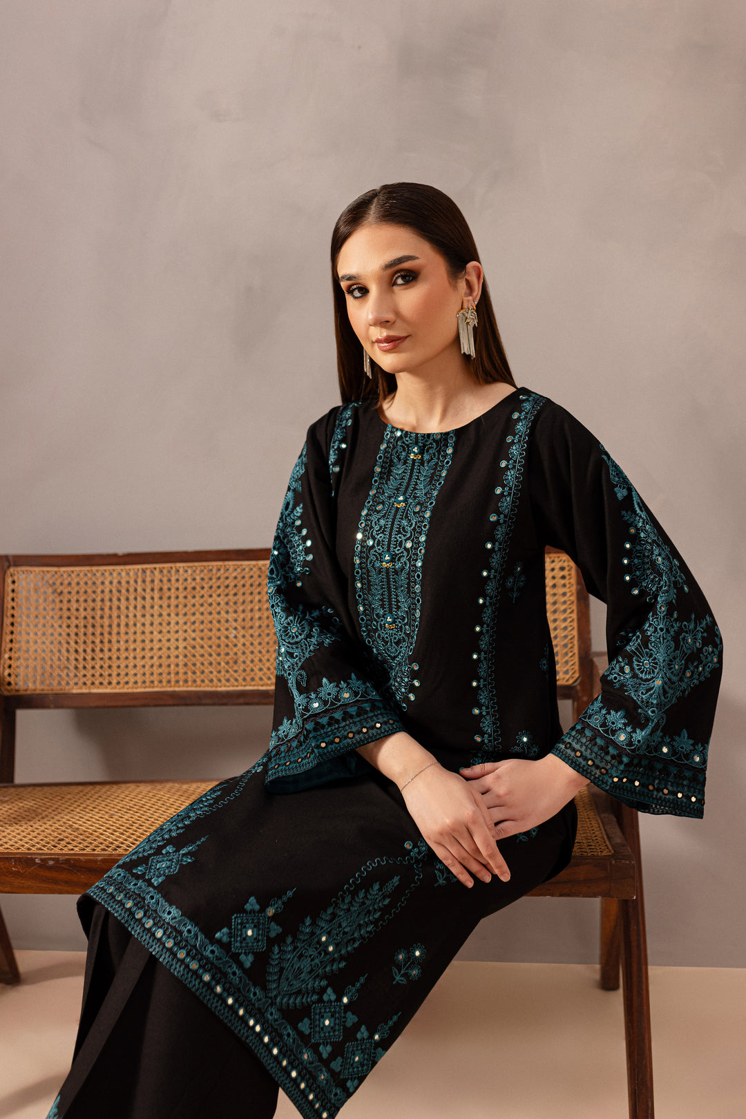 Misha Black 2Pc - Embroidered Karandi Dress