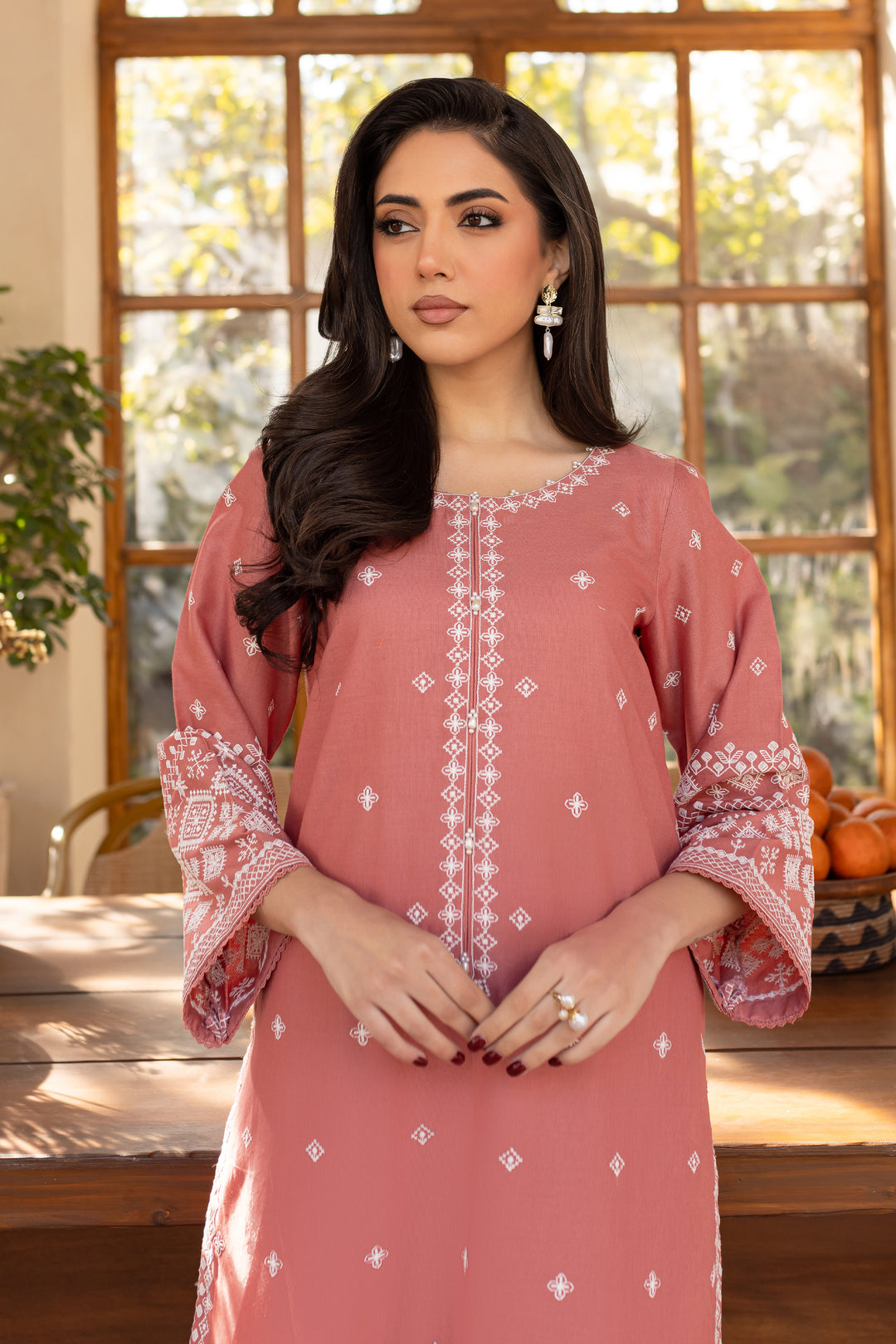 Coral Jasper 2Pc - Embroidered Khaddar Dress