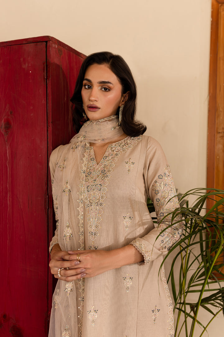 Kashaa 3Pc - Embroidered Khaddar Dress