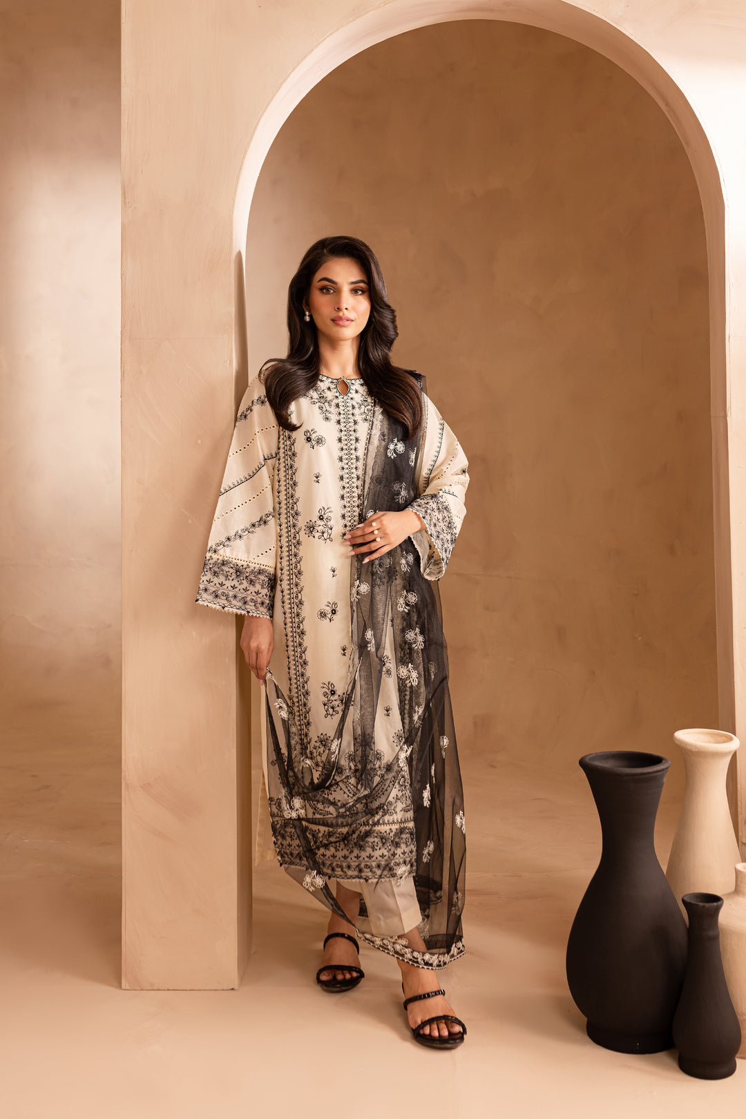 White Chrome 3Pc - Embroidered Lawn Dress