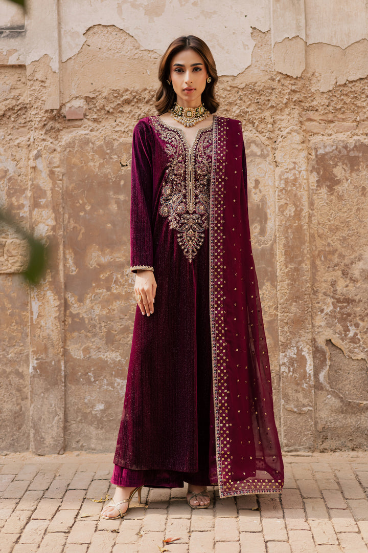 Maroon Aylin 3Pc - Velvet Formal Dress