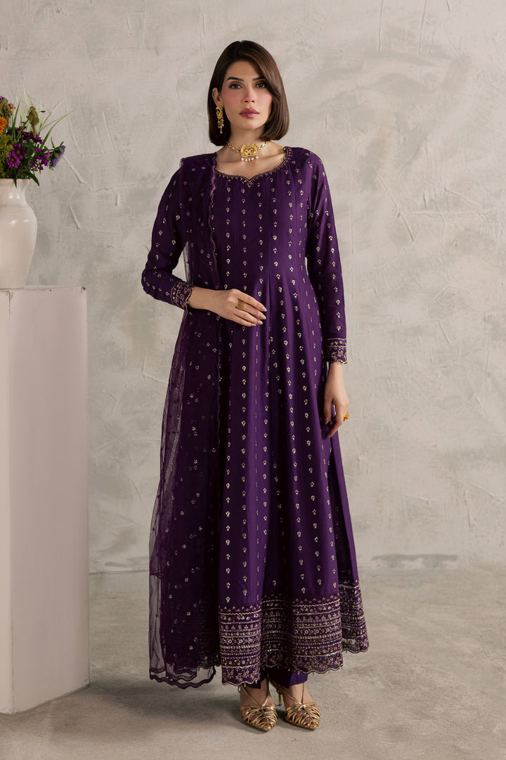 Purple Elaf 3Pc - Festive Embroidered Lawn