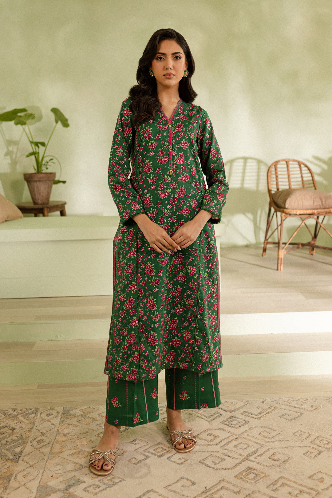 Green Pearl 2pc - Printed Khaddar Dress