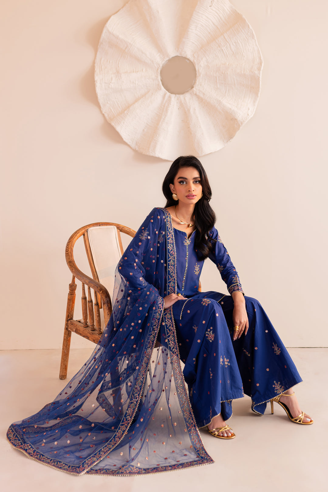 Bluish 3Pc - Embroidered Sharara Pret