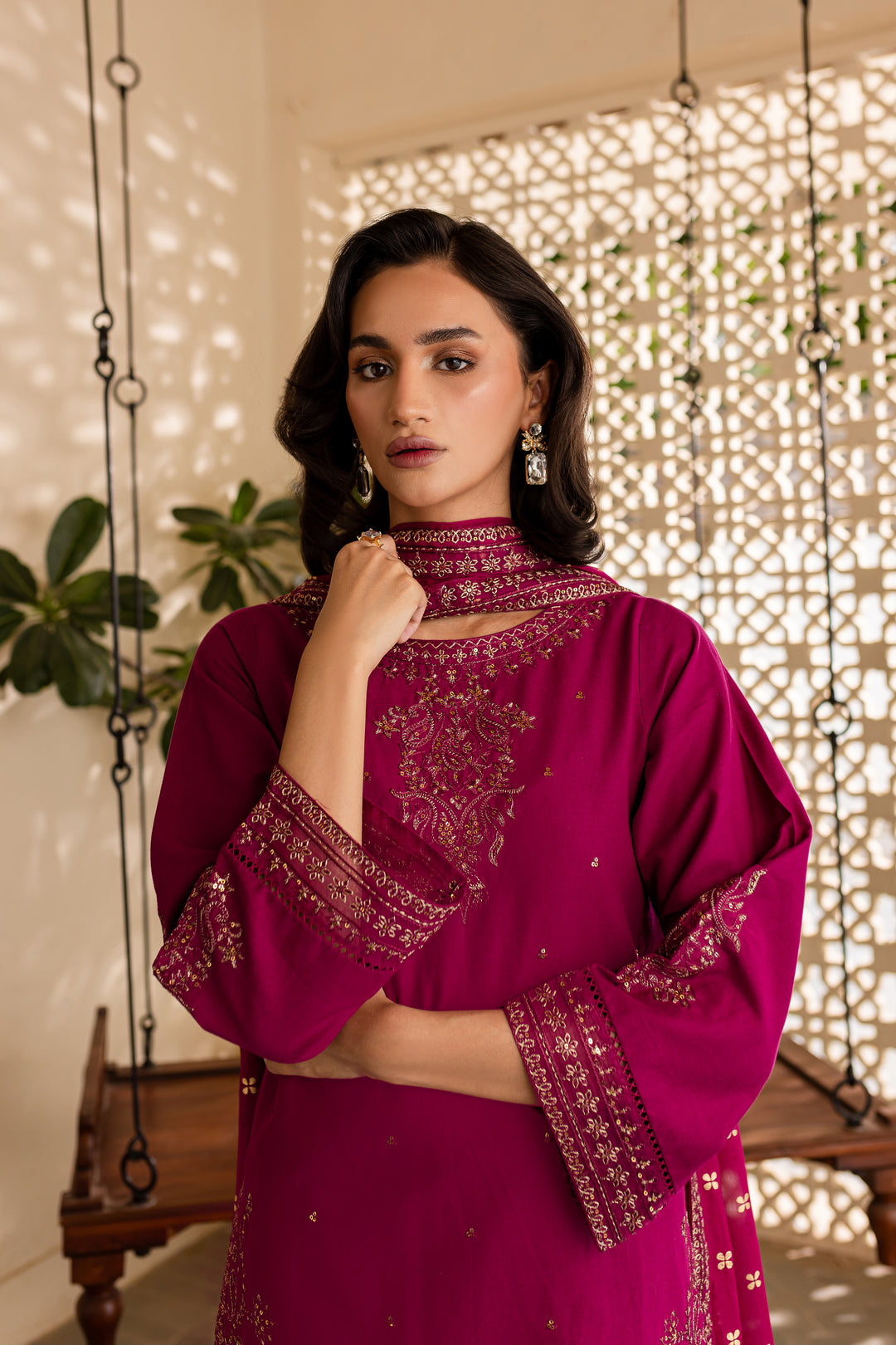 Uneza 3Pc - Embroidered Khaddar Dress